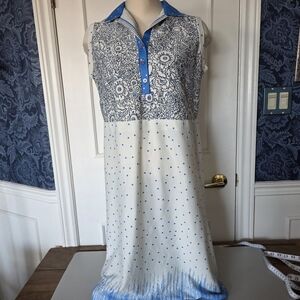 Handmade blue and white dress.  Lg to XL vintage(?), sleeveless, A-line
